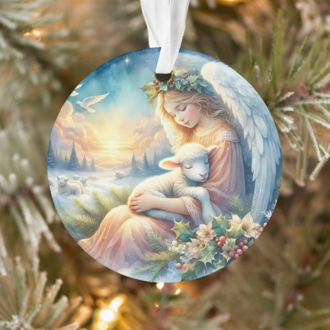 Ornamento Christmas Angel with Lamb in Winter Peace (Árvore)