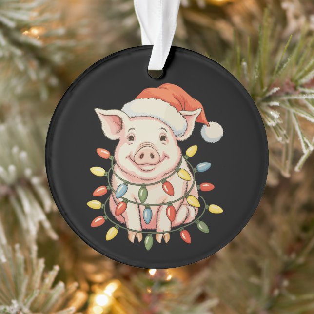 Ornamento Christmas Pig Xmas Lights Santa Hay Holiday Season (Árvore)