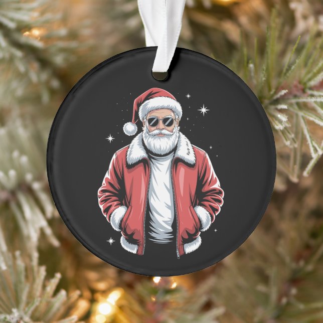 Ornamento Christmas Santa Sunglasses Leather Jacket Bomber (Árvore)