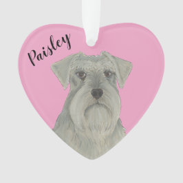 Ornamento Cinza de Coração Rosa Personalizada Schnauzer