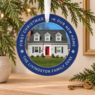 Ornamento Círculo Azul Marinho de Primeiro Natal em Nova Cas