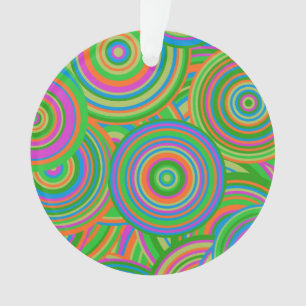 Ornamento Círculos abstratos em mod retro, verde e laranja-v