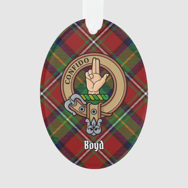 Ornamento Clan Boyd Crest sobre Tartan (Frente)