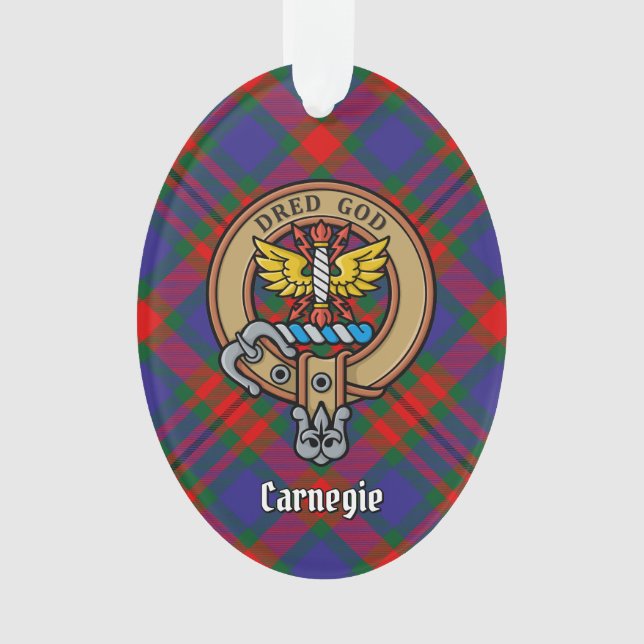 Ornamento Clan Carnegie Crest sobre Tartan (Frente)