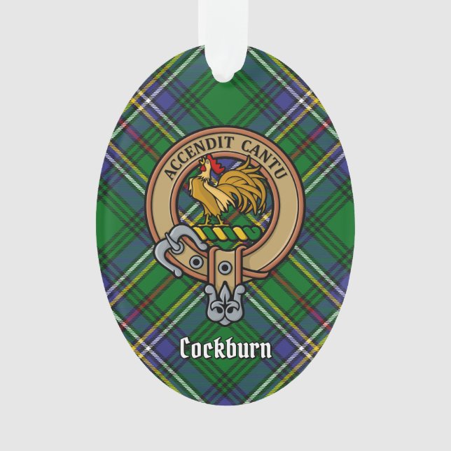 Ornamento Clan Cockburn Crest sobre Tartan (Frente)