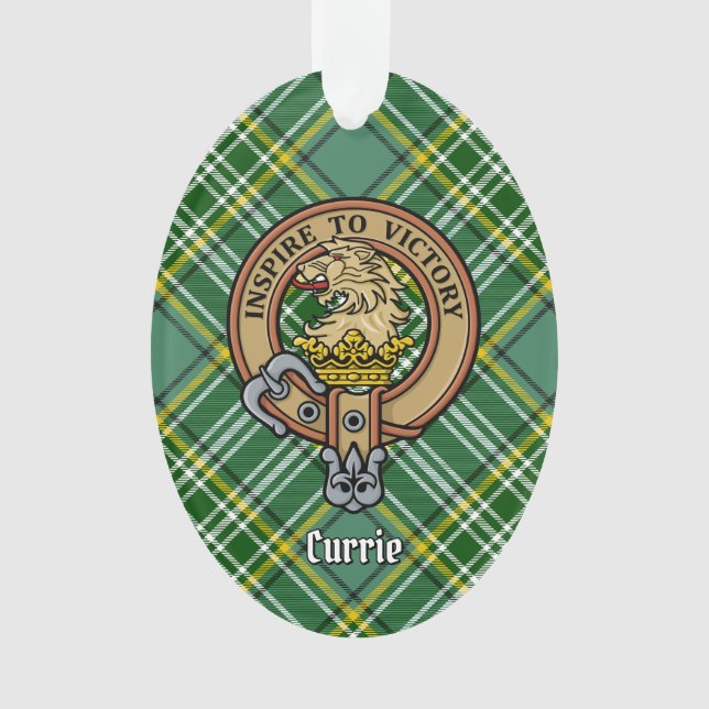Ornamento Clan Currie Lion Crest sobre Tartan (Frente)