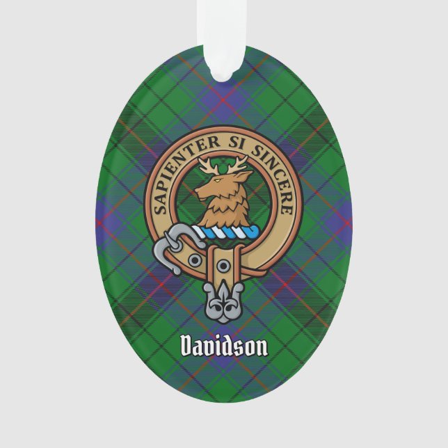 Ornamento Clan Davidson Crest sobre Tartan (Frente)