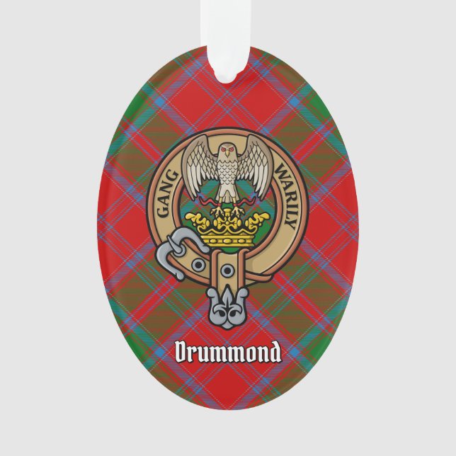 Ornamento Clan Drummond Crest sobre Tartan (Frente)