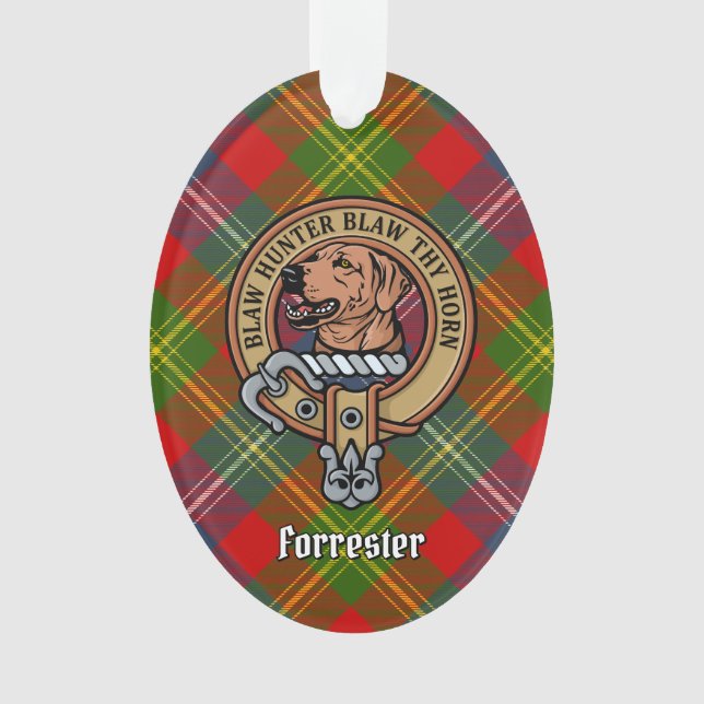 Ornamento Clan Forrester Crest sobre Tartan (Frente)
