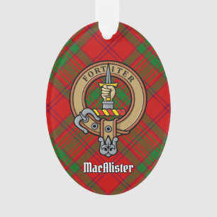 Ornamento Clan MacAlister Crest sobre Glenbarr Tartan