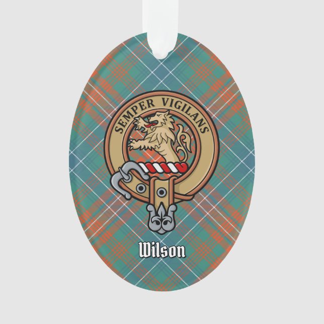 Ornamento Clan Wilson Crest sobre o Antigo Tartan (Frente)