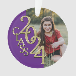 Ornamento Classe 2024 Roxo e Dourado com Foto