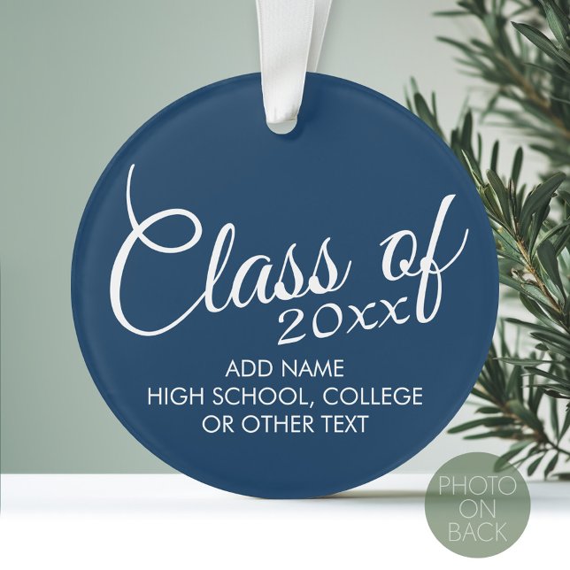 Ornamento Classe com Ano e Segundo grau Personalizados (Personalized Graduation Ornament with Photo on the Back)