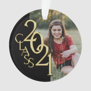 Ornamento Classe de 2021 Dourado e Preto com Foto