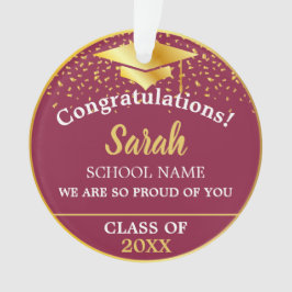 Ornamento Classe De Graduação Dourada Maroon Red De 2025 Per
