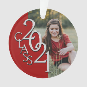 Ornamento Classe de Vermelho e Prata 2021 com Foto