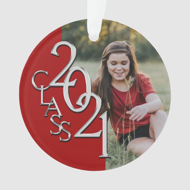 Ornamento Classe de Vermelho e Prata 2021 com Foto (Frente)