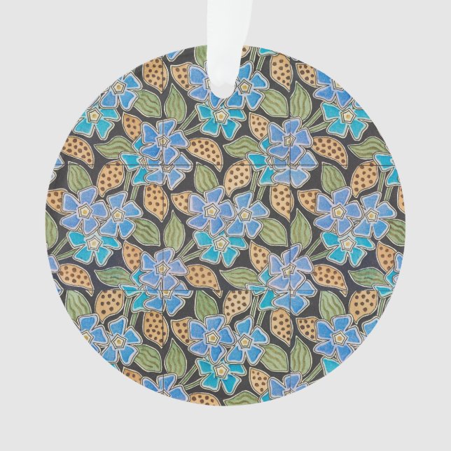 Ornamento Clássico Floral Clássico Azul-Flor Elegante (Frente)