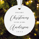 Ornamento Clássico Moderno Primeiro Natal como Sr. Foto<br><div class="desc">Enfeites de natal personalizado com caligrafia manual moderna "Nosso Natal de 1rua" com fotografia e ano personalizados.</div>