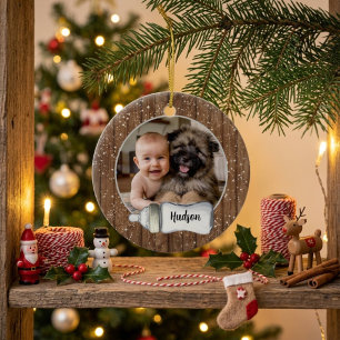 Ornamento Clássico Natal de Bebê em Madeira Moderna
