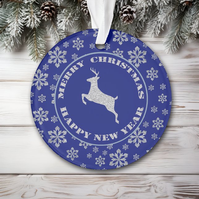 Ornamento Clássico Reindeer Blue Snowflake (Criador carregado)