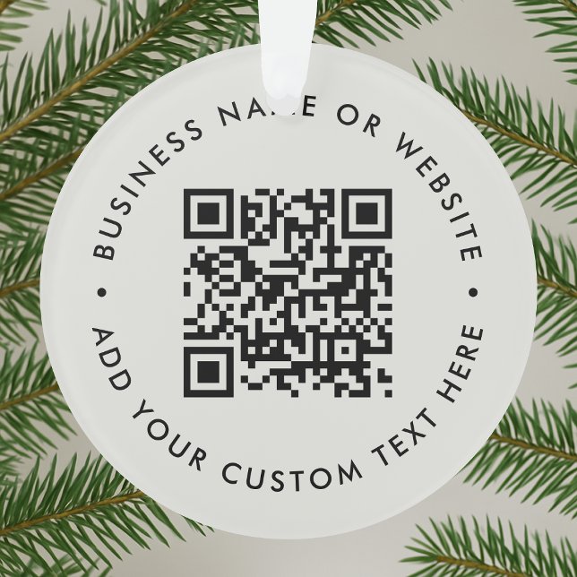 Ornamento Código QR | Cinzas simples e limpas (Interactive editable QR code Christmas tree ornament to promote your business, products or services.)