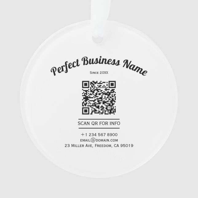 Ornamento Código QR - Preto e Branco Simples Clara (Frente)