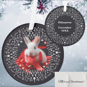 Ornamento Coelho branco com laço vermelho no Black Holiday