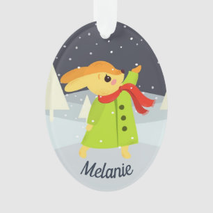 Ornamento Coelho de Natal Apanhando Flocos de Neve