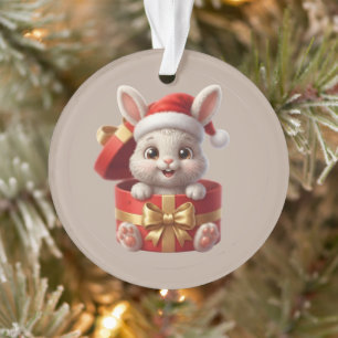 Ornamento Coelho Santa Fofo em Caixa de Presente de Natal