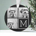 Ornamento Colagem de Fotos de Tendência Preta e Branca com M<br><div class="desc">Use 3 fotos quadradas para criar um presente exclusivo e pessoal. Ou você pode ficar com o filhote hipster e fazer uma moda. Se precisar ajustar as fotos,  clique na ferramenta personalizar para fazer alterações.</div>