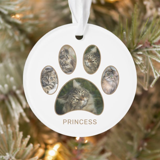 Ornamento Colagem de Fotos Personalizada com Pegada de Pata  (Árvore)