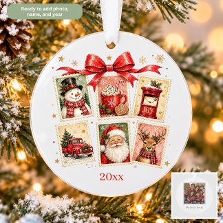 Ornamento Colagem de Selos Postais Vintage de Natal