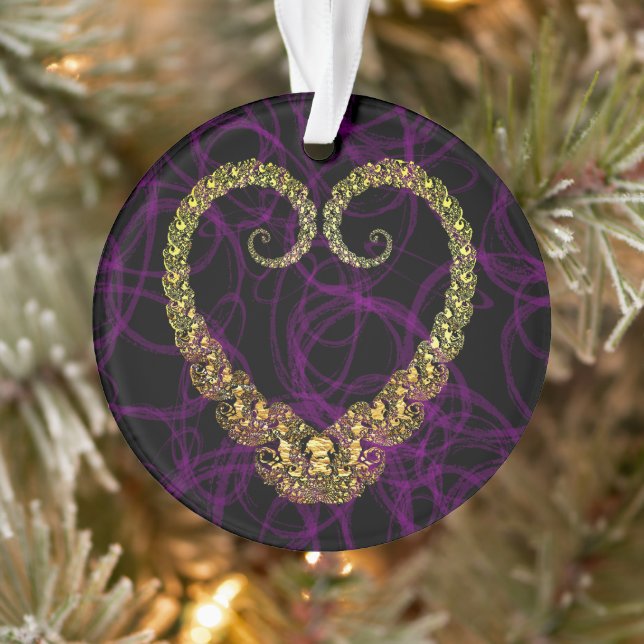 Ornamento Colar com coração fractal dourado banhado a ouro (Árvore)