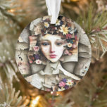 Ornamento Collage Art | Uma Bonito garota feita de páginas d<br><div class="desc">Enfeites de natal personalizado. Arte de colagem. Linda dama com flores coloridas em seus cabelos e páginas de livros ao seu redor. Conteúdo genérico</div>