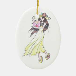 Ornamento com a menina no vestido amarelo