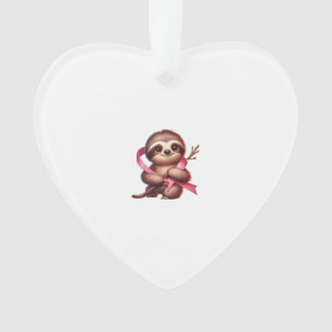Ornamento Conscientização do Câncer de Mama Sloth Fofa Fita