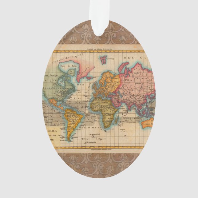 Ornamento Continentes Antigos do Mapa Mundial dos Anos 1700 (Verso)
