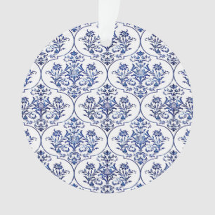 Ornamento Cor damasco florescente - azul