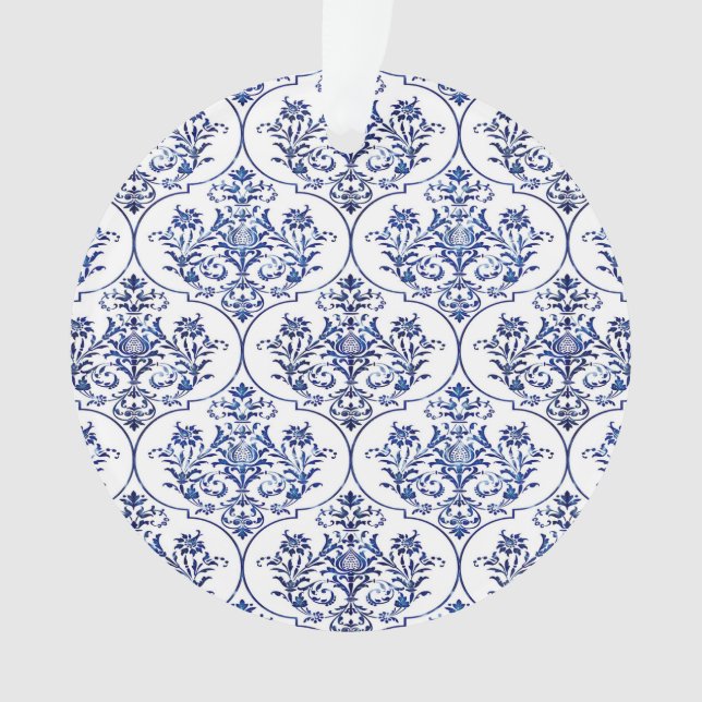 Ornamento Cor damasco florescente - azul (Frente)