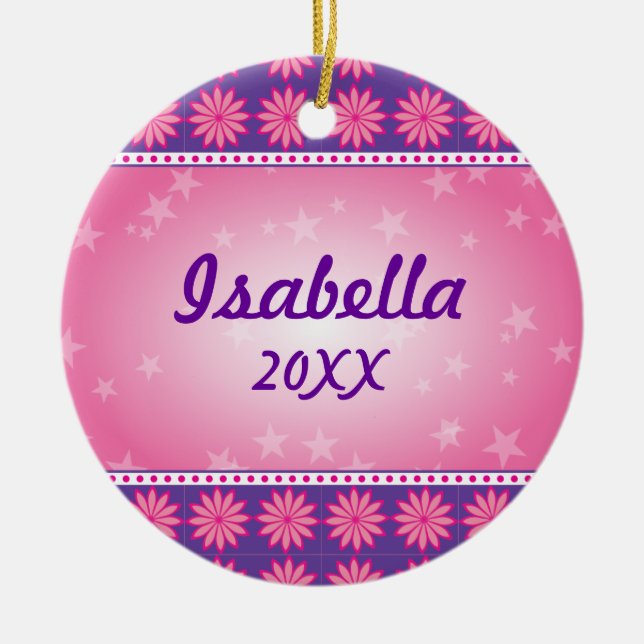 Ornamento cor-de-rosa da foto da menina da (Frente)