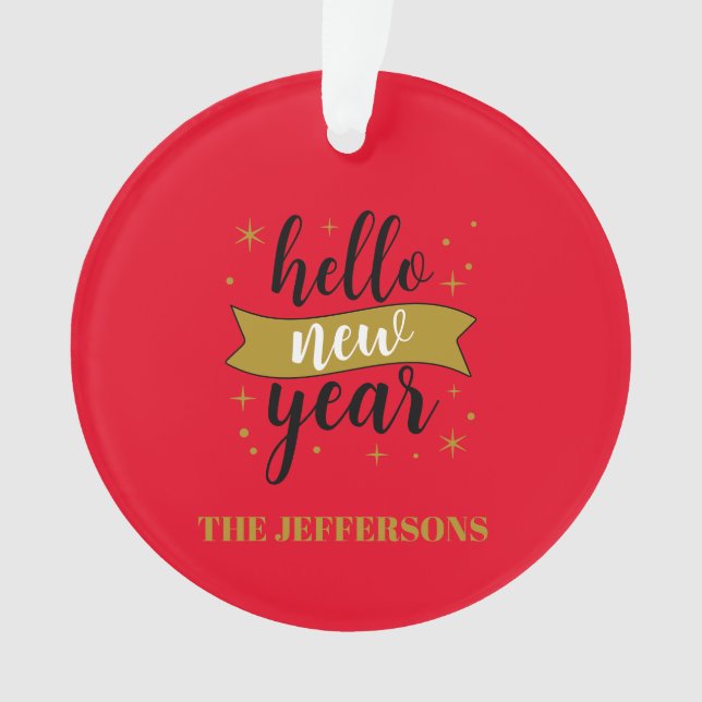 Ornamento Cor Dourada Feliz Ano Novo Natal Alegre (Frente)