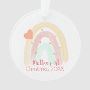 Ornamento Coração Adorável de Arco-Íris Confetes 1º Natal