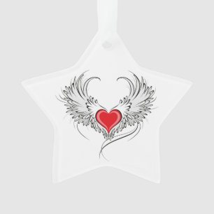 Ornamento Coração Anjo Vermelho com asas