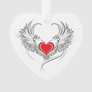 Ornamento Coração Anjo Vermelho com asas