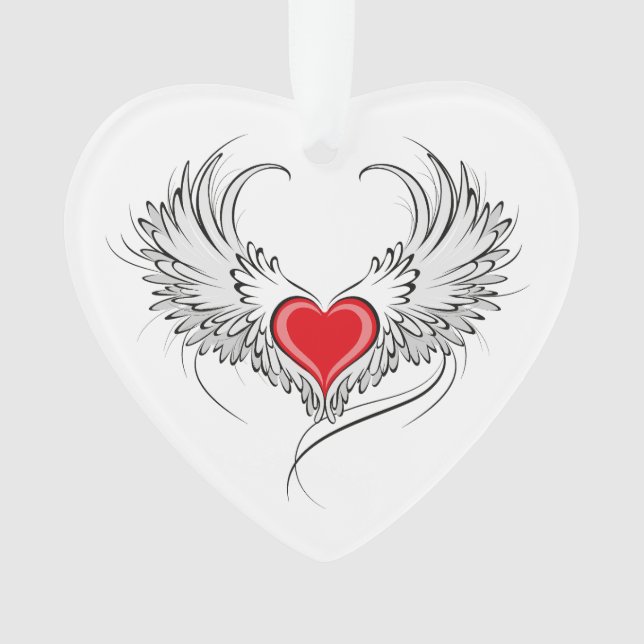Ornamento Coração Anjo Vermelho com asas (Frente)