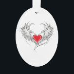 Ornamento Coração Anjo Vermelho com asas<br><div class="desc">Coração vermelho pintado artificialmente com cinza de asas de anjo,  decorado com contorno liso preto.</div>