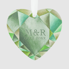 Ornamento Coração Aquarela Esmeralda 55º Aniversário de Casa