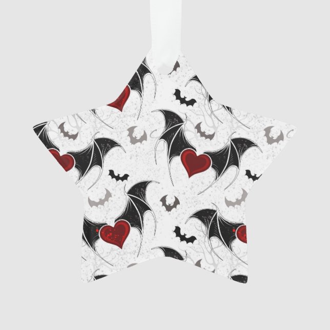 Ornamento Coração de Halloween com asas de morcegos pretos (Frente)