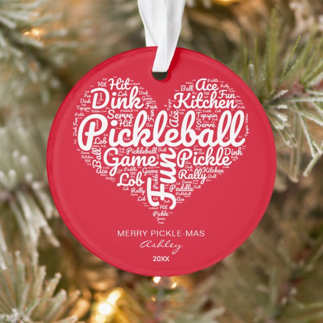 Ornamento Coração de Natal Personalizado Pickleball (Árvore)